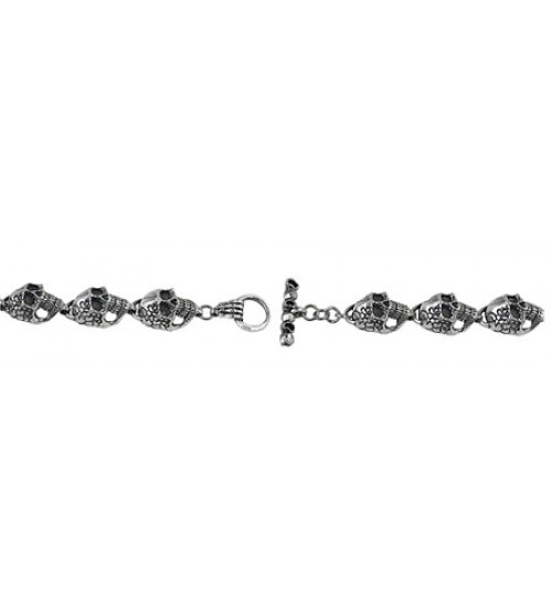 18mm Skull Head Bracelet with Toggle Clasp, 8.5" Length, Sterling Silver